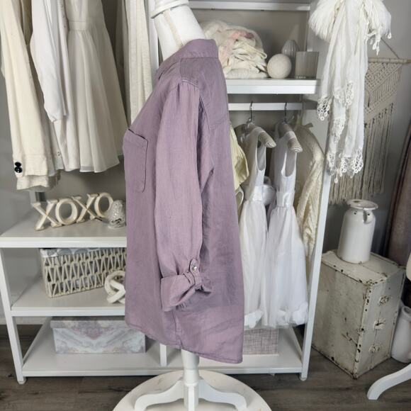 Sigrid Olsen Women's 100% Linen Lavender Button Up Tab Sleeve Blouse #3594 - Picture 3 of 9